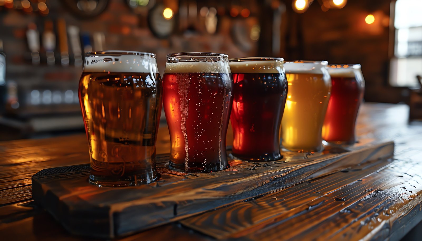 Freshly poured beer on a rustic wooden table